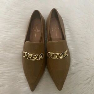 Paolo Tan Gold Flats Sleek Loafers